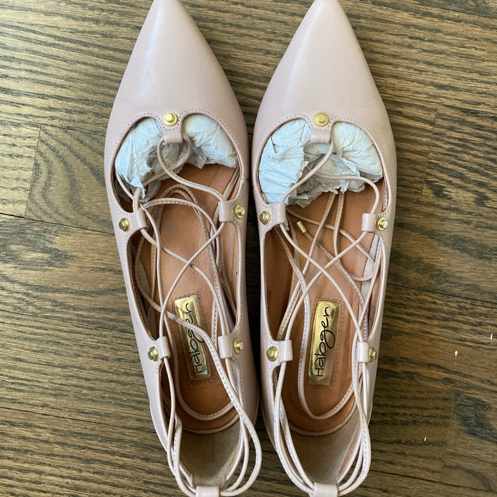 Halogen Owen Blush Leather Ankle Tie Flats